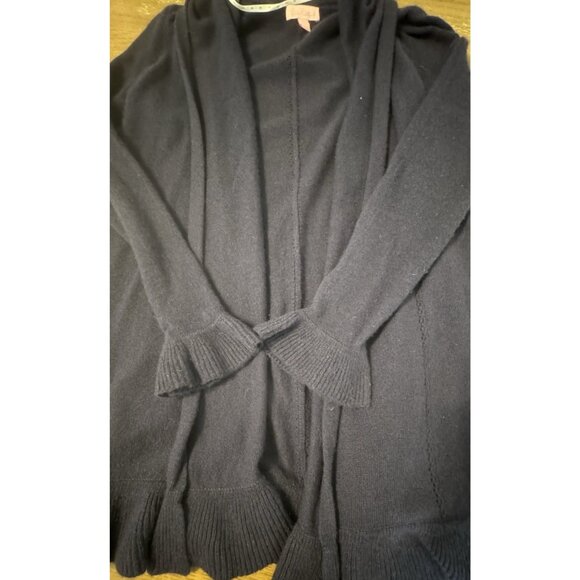 Lily Pulitzer 100% Cashmere Open Cardigan Navy Shawl collar ruffle Hem Eyelit - Picture 12 of 14